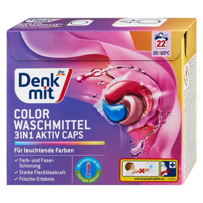 Капсули для прання кольорових тканин DenkMit 3in1 Aktiv Color 22 шт - Image 1
