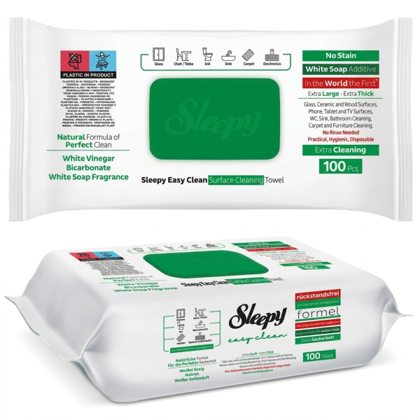 Вологі серветки для прибирання Sleepy Easy Clean з клапаном Біле мило, 100 шт