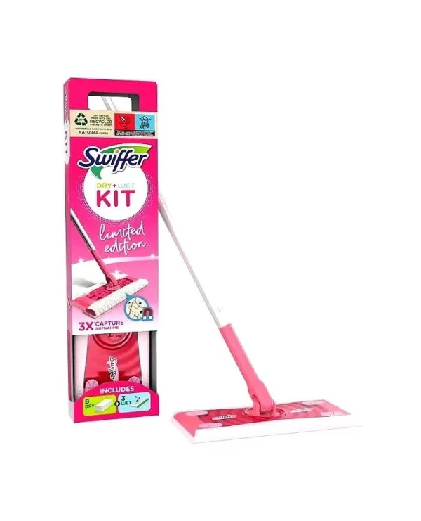 Swiffer Pink Limited Edition лімітована швабра для прибирання з додатковими серветками (3 вологі, 8 сухих)