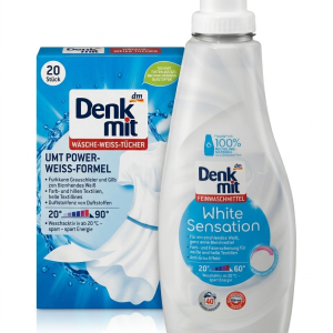 Набір для бездоганної білизни: Рідкий гель для прання Denkmit White Sensation + Серветки для збереження білого кольору Denkmit
